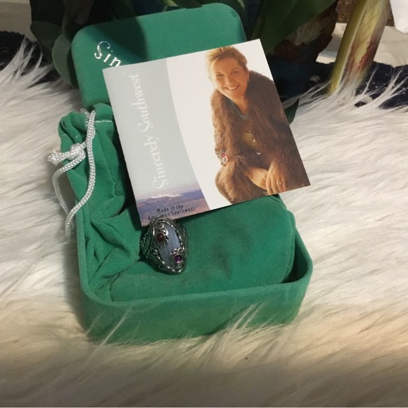 🌹2XHP- CAROLYN POLLACK STERLING SILVER MOONSTONE&TWO SMALL AMETHYST RING/SIZE 7 - Picture 6 of 11